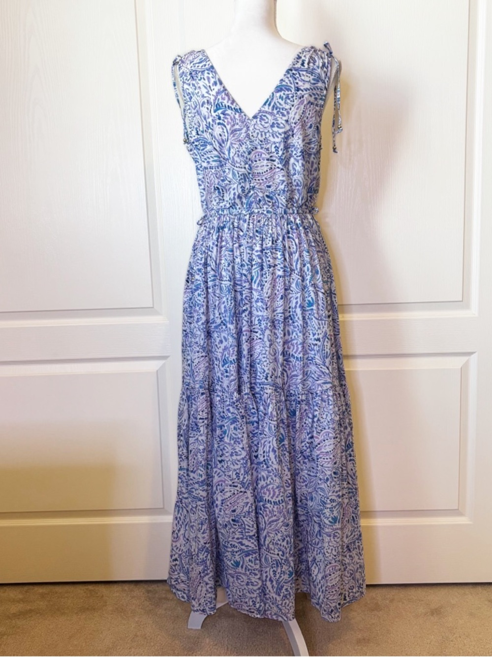 Talbots Tiered Cotton Maxi Dress Watercolor Medallions Women’s 12 - Picture 6 of 15